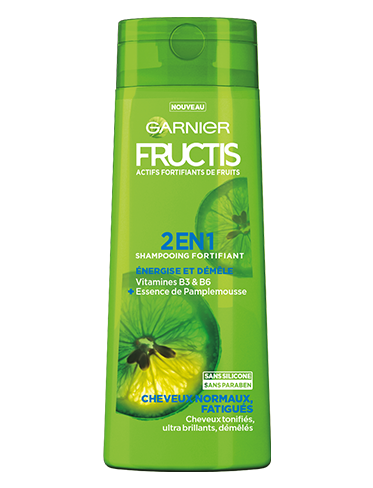 Garnier - Fructis - shampoing force et brillance- Cheveux normaux - soin du cheveu - brillance- Pamplemousse - Fruits - concentré d'actifs de fruits - Sans paraben - 2en1